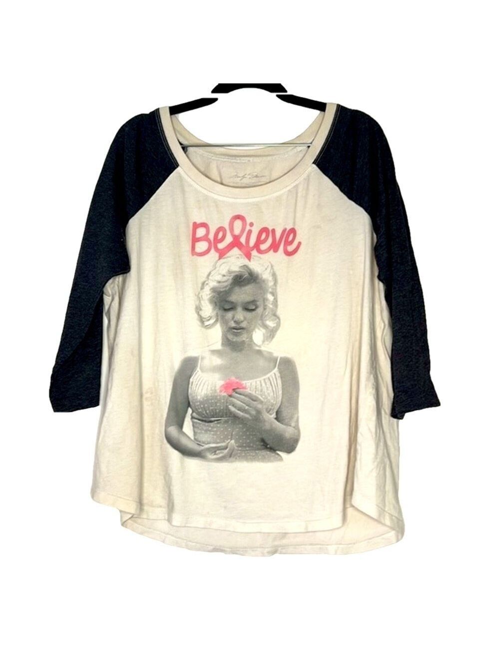 Vintage Marilyn Monroe Tee Shirt, 3/4 sleeves, PTP 22”, L27”, vint.white/gray.
